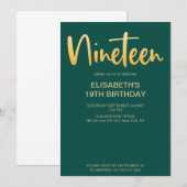 モダンでエレガントなシンプルグリーンの19歳誕生日パーティー 招待状 (正面/裏面)
