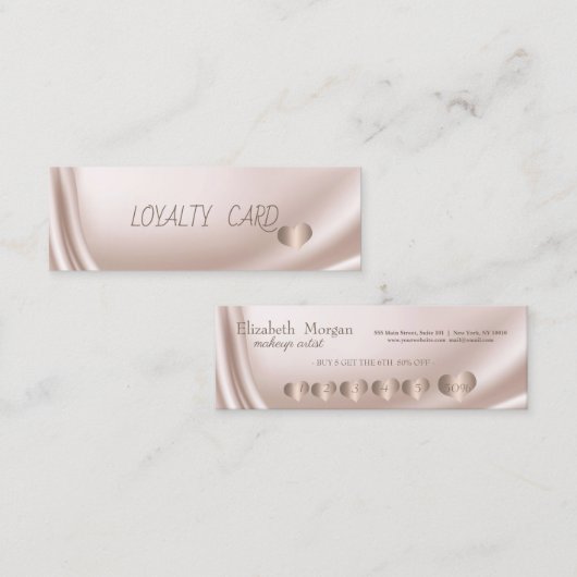 モダンでエレガントなシンプルローズゴールドハート、サテン ロイヤリティカード (正面/裏面)