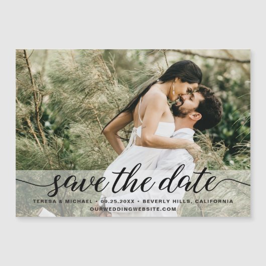 モダンでエレガントなスクリプトのスワッシュが写真と結婚式のデザイン (正面)