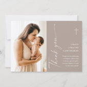 モダンでエレガントなスクリプトの写真洗礼のお礼カード 招待状 (正面)
