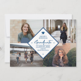 モダンでエレガントなスクリプトの卒業式 4 枚の写真のコラージュ 案内状