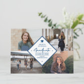 モダンでエレガントなスクリプトの卒業式 4 枚の写真のコラージュ 案内状 (スタンド正面)