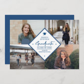 モダンでエレガントなスクリプトの卒業式 4 枚の写真のコラージュ 案内状 (正面/裏面)