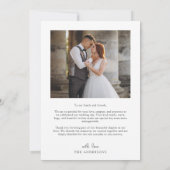 モダンでエレガントなスクリプトラブハートウェディングフォト サンキューカード (裏面)