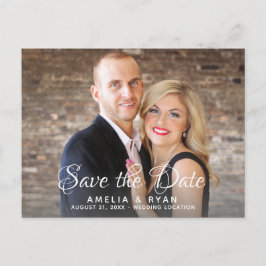 モダンでエレガントなスクリプト結婚式の写真 Save the date 案内ポストカード