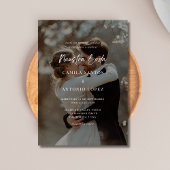 モダンでエレガントなスペイン風ブラックオーバーレイ写真ウェディング 招待状