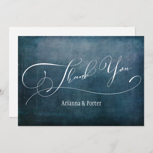 モダンでエレガントなタイポグラフィーとターコイズブルーのヴィンテージ グランジ サンキューカード (正面/裏面)