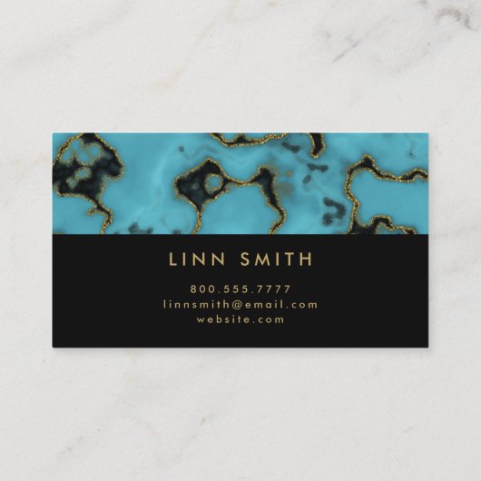 モダンでエレガントなターコイズの石の金ゴールドおよび黒 名刺 (裏面)