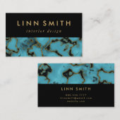 モダンでエレガントなターコイズの石の金ゴールドおよび黒 名刺 (正面/裏面)