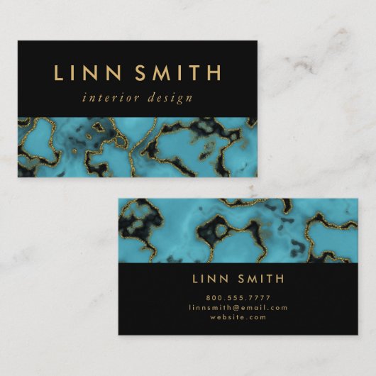 モダンでエレガントなターコイズの石の金ゴールドおよび黒 名刺 (正面/裏面)
