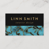 モダンでエレガントなターコイズの石の金ゴールドおよび黒 名刺 (正面)