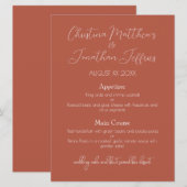 モダンでエレガントなテラコッタの結婚式ディナー メニュー (正面/裏面)