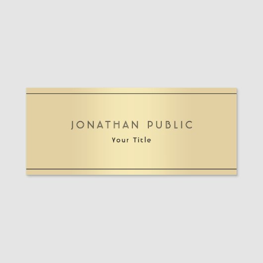 モダンでエレガントなテンプレートの粋で魅力的な金ゴールドの一見 名札 (正面)