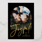 モダンでエレガントなトレンディなタイポグラフィー黒 1 枚の写真 箔シーズンカード (正面)