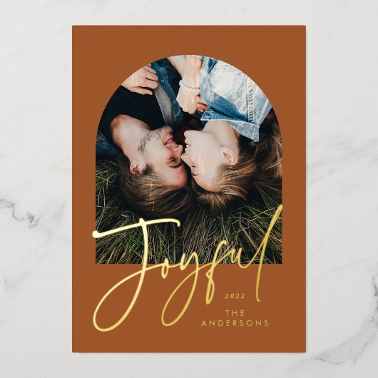 モダンでエレガントなトレンディなタイポグラフィー ラスティーな雰囲気の写真1枚 箔シーズンカード (正面)