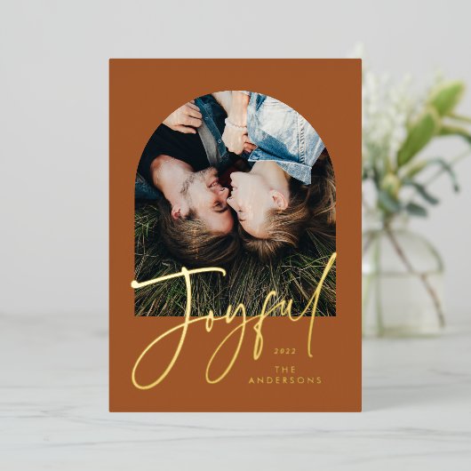 モダンでエレガントなトレンディなタイポグラフィー ラスティーな雰囲気の写真1枚 箔シーズンカード (立ち正面)