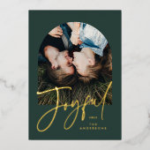 モダンでエレガントなトレンディなタイポグラフィー 緑 1枚の写真 箔シーズンカード (正面)