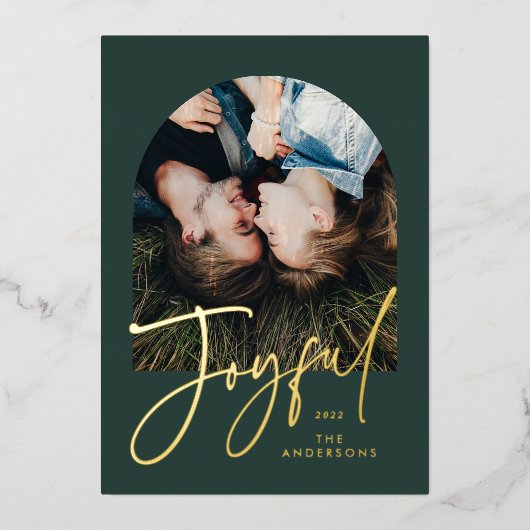 モダンでエレガントなトレンディなタイポグラフィー　緑　1枚の写真 箔シーズンカード (正面)