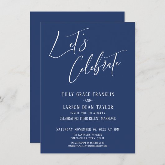 モダンでエレガントなネイビーウェディングパーティーをお祝いしよう 招待状 (正面/裏面)