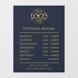 モダンでエレガントなネイビーブルー | 営業時間表示 ウィンドウサイン