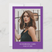 モダンでエレガントなパープルのリボン写真 卒業パーティー 招待状 (裏面)