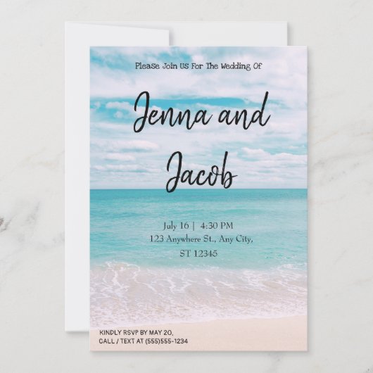 モダンでエレガントなビーチウェディング招待状 招待状 (正面)