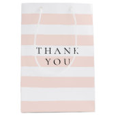 モダンでエレガントなピンクとホワイトのストライプ ミディアムペーパーバッグ (正面)