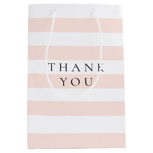 モダンでエレガントなピンクとホワイトのストライプ ミディアムペーパーバッグ (正面)