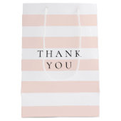 モダンでエレガントなピンクと白のストライプ ミディアムペーパーバッグ (裏面)