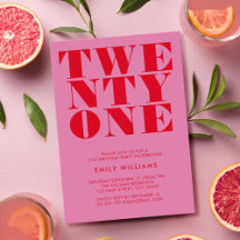 モダンでエレガントなピンクと赤の21歳の誕生日