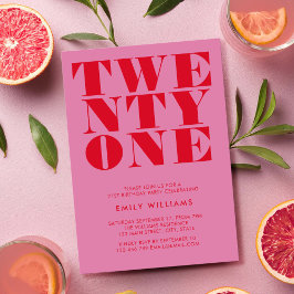 モダンでエレガントなピンクと赤の21歳の誕生日 招待状