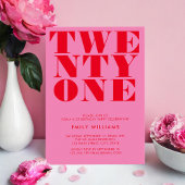 モダンでエレガントなピンクと赤の21歳の誕生日 招待状