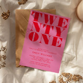 モダンでエレガントなピンクと赤の21歳の誕生日 招待状