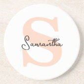 モダンでエレガントなピンクのイニシャル入りのおしゃれなトートバッグ コースター (正面)