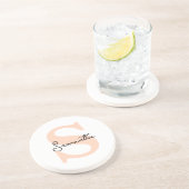 モダンでエレガントなピンクのイニシャル入りオーダーメイド コースター (側面)