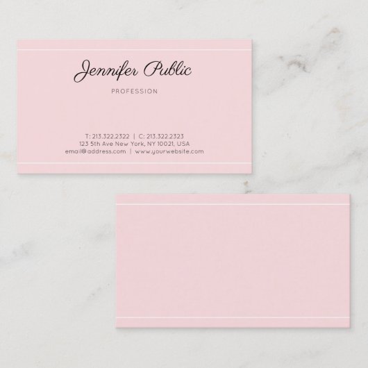 モダンでエレガントなピンクの粋な原稿のお洒落で明白な豪華 名刺 (正面/裏面)