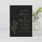 モダンでエレガントなブラックとゴールドの花の結婚式 招待状 (スタンド正面)