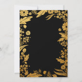 モダンでエレガントなブラックとゴールドの花柄のSave the date セーブザデート (裏面)