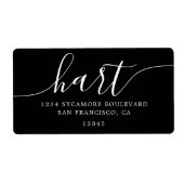 モダンでエレガントなブラックスクリプトファミリーのリターンアドレス ラベル (正面)