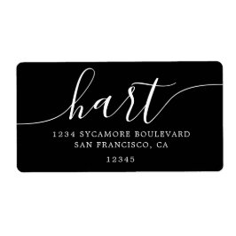 モダンでエレガントなブラックスクリプトファミリーのリターンアドレス ラベル