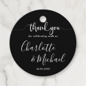 モダンでエレガントなブラック＆ホワイトのウェディング感謝メッセージ フェイバータグ (正面)