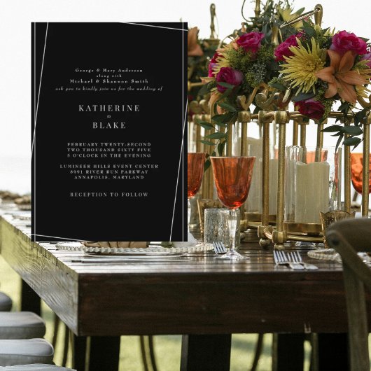 モダンでエレガントなブラック＆ホワイトの幾何学的な結婚式 招待状