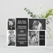 モダンでエレガントなブラック＆ホワイトの4枚の写真が入ったカップルシャワー 招待状 (スタンド正面)