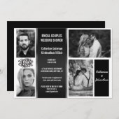 モダンでエレガントなブラック＆ホワイトの4枚の写真が入ったカップルシャワー 招待状 (正面/裏面)