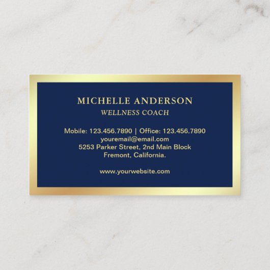 モダンでエレガントなブルーゴールドの蝶のデザイン 名刺 (裏面)