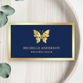 モダンでエレガントなブルーゴールドの蝶のデザイン 名刺