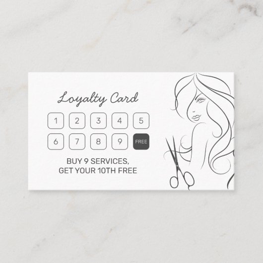 モダンでエレガントなヘアスタイリストの写真 シンプルな白とグレー ロイヤリティカード (正面)