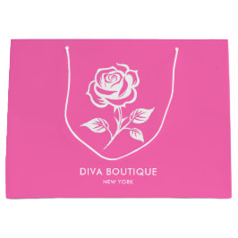 モダンでエレガントなホットピンクとローズのカスタムネーム ラージペーパーバッグ