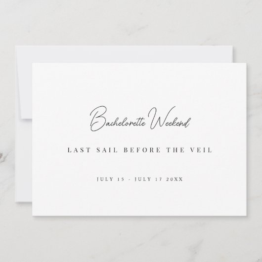 モダンでエレガントなホワイトのブライズメイド ウィークエンド カード (正面)