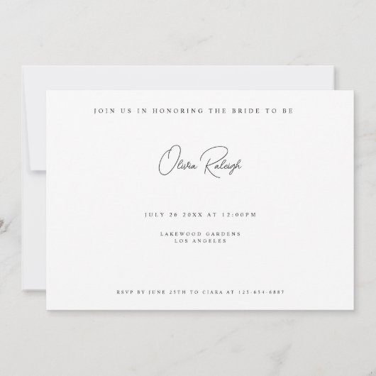 モダンでエレガントなホワイトのブライズメイド ウィークエンド カード (裏面)